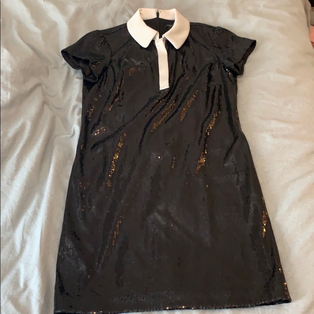 Collared black sequin dress